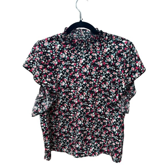 33. Shein Floral Mock Neck Top with Flutter Sleeves – Women’s Size Large - Picture 1 of 3